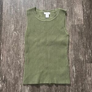 Halston Ribbed Sleeveless Tank Top Olive Green Size Small